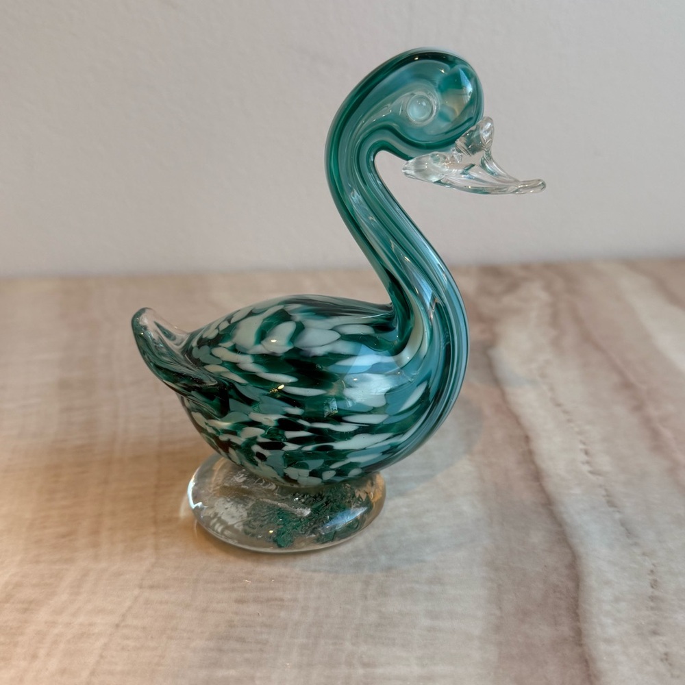 Elegant Glass Duck Figurine - Green and Clear